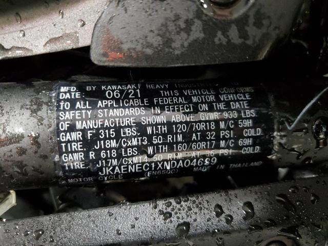 JKAENEC1XNDA04689 - 2022 KAWASAKI EN650 C GRAY photo 9