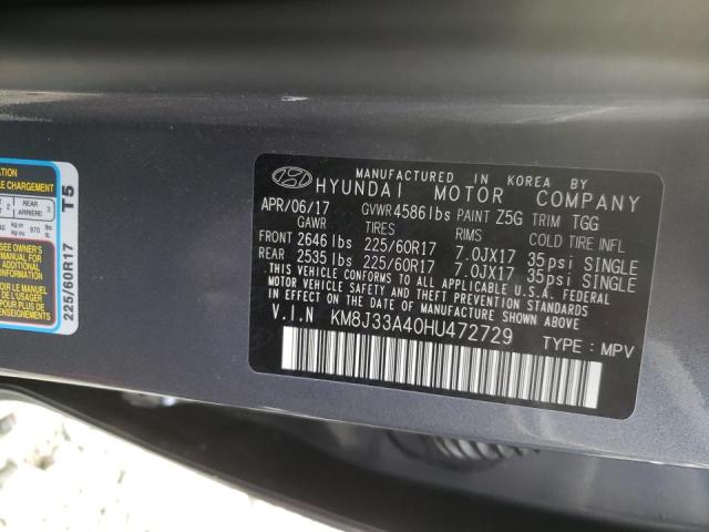 KM8J33A40HU472729 - 2017 HYUNDAI TUCSON LIMITED CHARCOAL photo 10