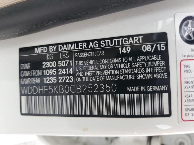 WDDHF5KB0GB252350 - 2016 MERCEDES-BENZ E 350 WHITE photo 12