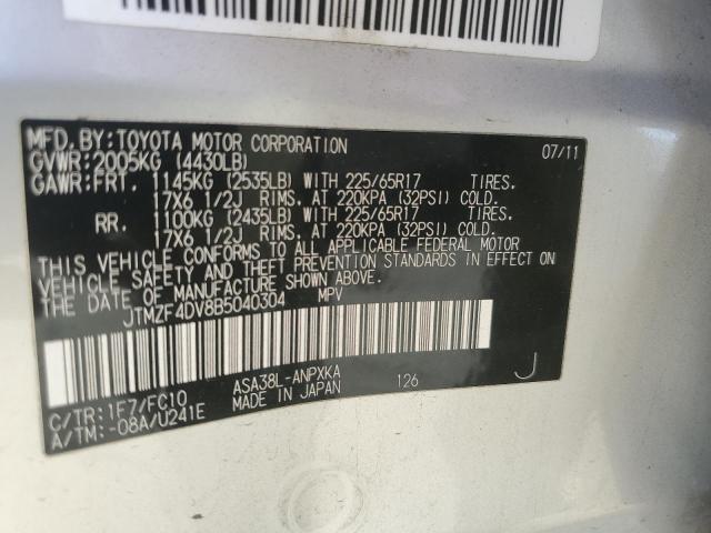 JTMZF4DV8B5040304 - 2011 TOYOTA RAV4 SILVER photo 12