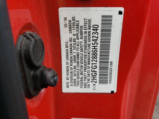 2HGFG12886H542340 - 2006 HONDA CIVIC EX RED photo 12