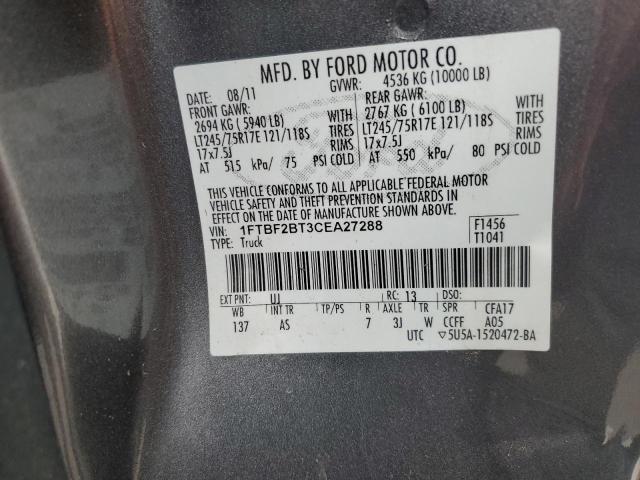 1FTBF2BT3CEA27288 - 2012 FORD F250 SUPER DUTY GRAY photo 12