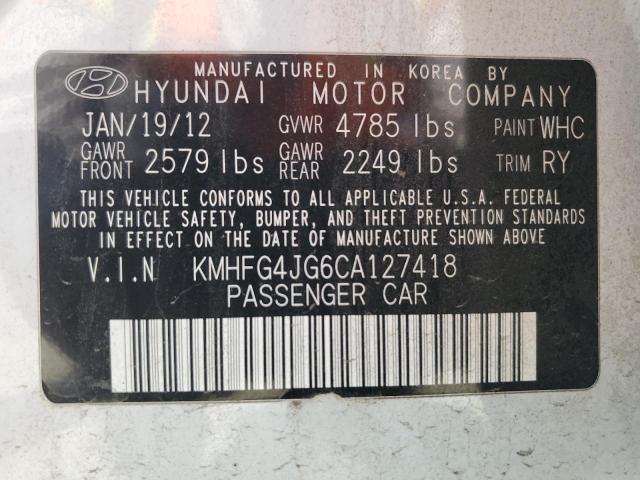 KMHFG4JG6CA127418 - 2012 HYUNDAI AZERA GLS WHITE photo 12