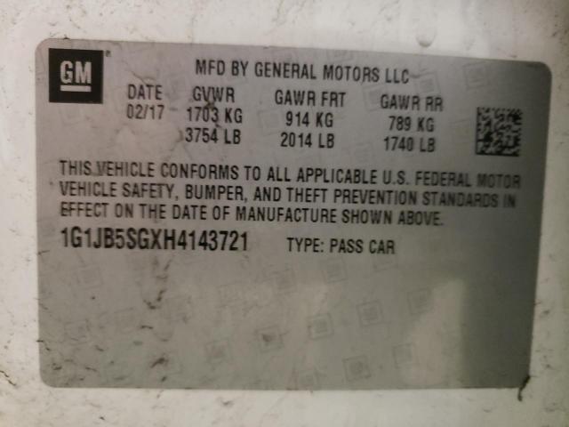 1G1JB5SGXH4143721 - 2017 CHEVROLET SONIC LS თეთრი ფოტო 12