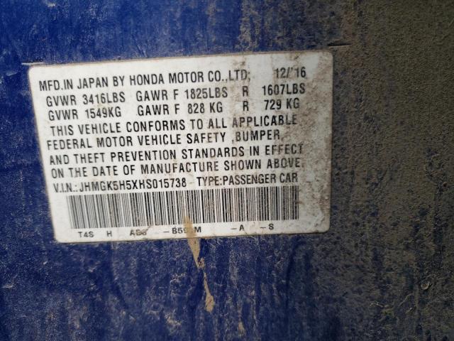 JHMGK5H5XHS015738 - 2017 HONDA FIT LX BLUE photo 12