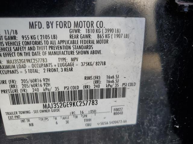 MAJ3S2GE9KC257783 - 2019 FORD ECOSPORT SE შავი ფოტო 13