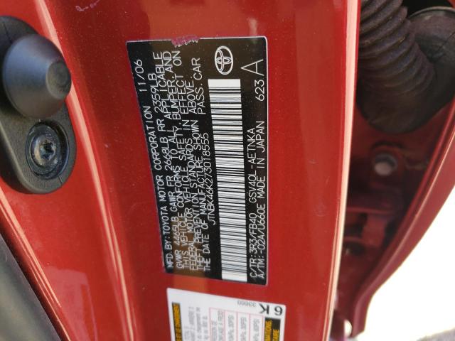 JTNBK46K273018555 - 2007 TOYOTA CAMRY LE RED photo 12