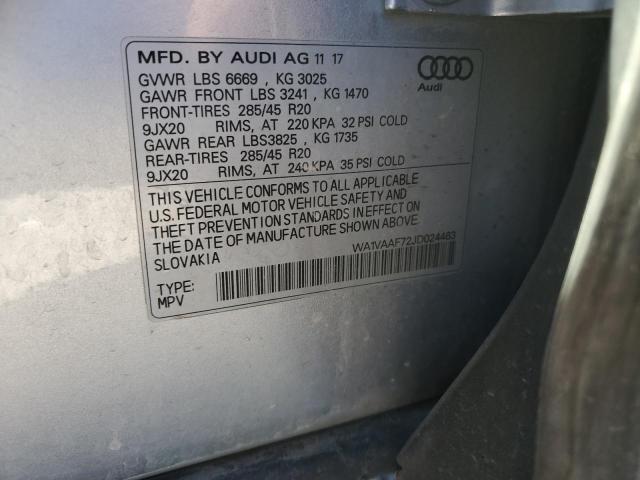 WA1VAAF72JD024463 - 2018 AUDI Q7 PRESTIGE SILVER photo 12