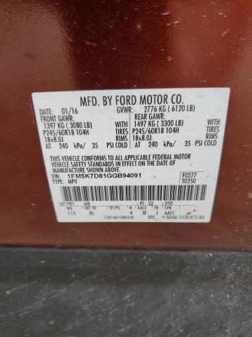 1FM5K7D81GGB94091 - 2016 FORD EXPLORER XLT MAROON photo 14