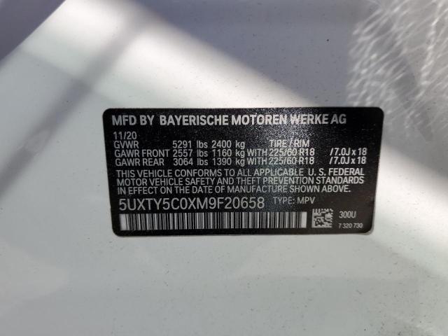 5UXTY5C0XM9F20658 - 2021 BMW X3 XDRIVE30I WHITE photo 12
