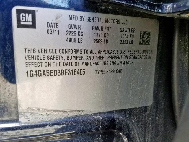 1G4GA5ED3BF318405 - 2011 BUICK LACROSSE CX  photo 10