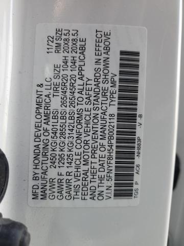 5FNYF8H54PB002118 - 2023 HONDA PASSPORT EXL أبيض صورة 13