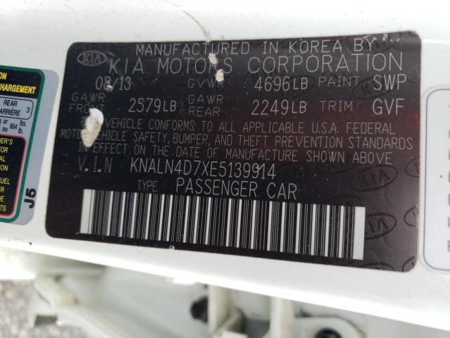 KNALN4D7XE5139914 - 2014 KIA CADENZA PREMIUM WHITE photo 12