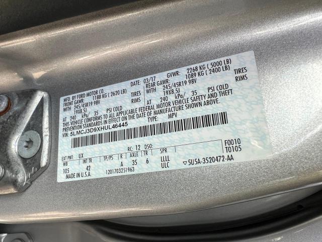 5LMCJ3D9XHUL46445 - 2017 LINCOLN MKC RESERVE SILVER photo 10