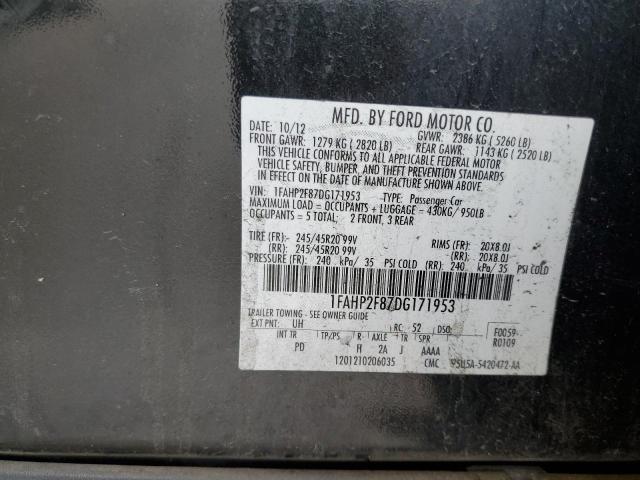 1FAHP2F87DG171953 - 2013 FORD TAURUS LIMITED BLACK photo 10