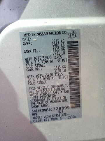 5N1AR2MM5EC728899 - 2014 NISSAN PATHFINDER S 银色 照片 13