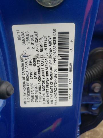 2HGFC2F75HH568156 - 2017 HONDA CIVIC EX BLUE photo 12