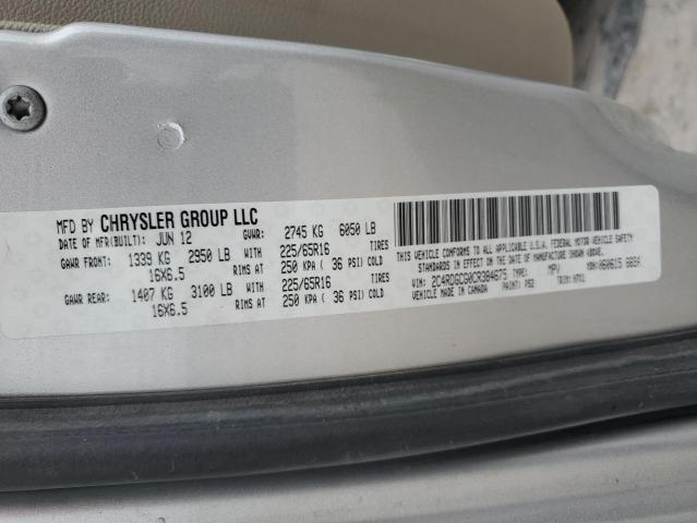 2C4RDGCG0CR384675 - 2012 DODGE GRAND CARA SXT SILVER photo 13