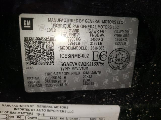 5GAEVAKW2KJ180756 - 2019 BUICK ENCLAVE ESSENCE BLACK photo 10