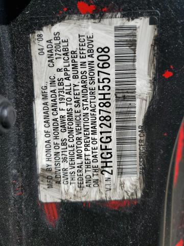 2HGFG12878H557608 - 2008 HONDA CIVIC EX GRAY photo 12