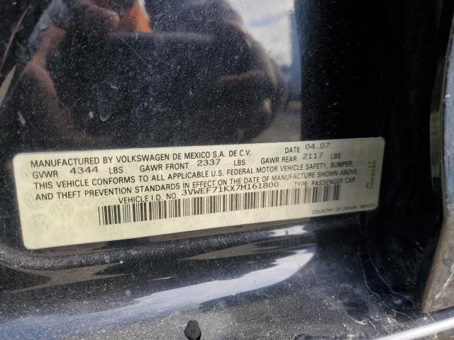 3VWEF71KX7M161800 - 2007 VOLKSWAGEN JETTA WOLFSBURG 黑色 照片 12