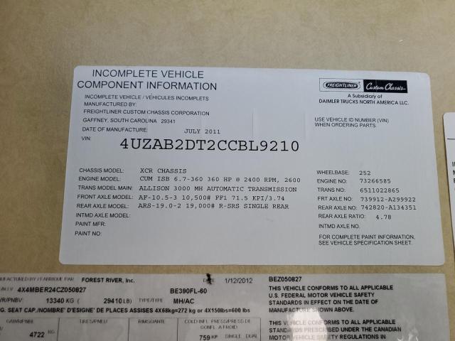4UZAB2DT2CCBL9210 - 2012 FREIGHTLINER CHASSIS XC ორფეროვანი ფოტო 10