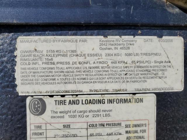 4YDT38D206E323164 - 2006 KEYSTONE HORNET WHITE photo 10