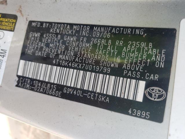 4T1BK46KX7U019799 - 2007 TOYOTA CAMRY LE SILVER photo 13