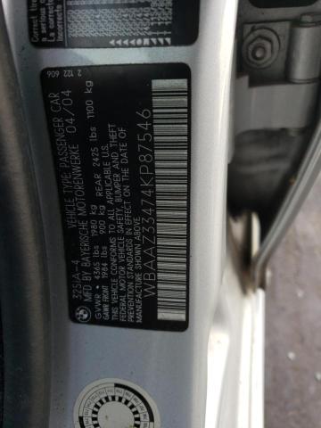 WBAAZ33474KP87546 - 2004 BMW 325 IS SULEV SILVER photo 12