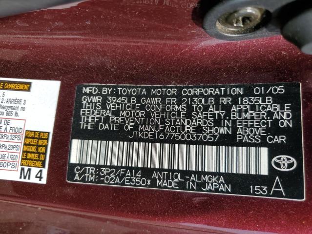 JTKDE167750037057 - 2005 TOYOTA SCION TC BURGUNDY photo 12