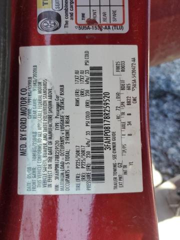 3FAHP08178R259520 - 2008 FORD FUSION SEL RED photo 12