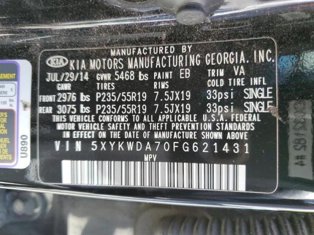 5XYKWDA70FG621431 - 2015 KIA SORENTO SX BLACK photo 13