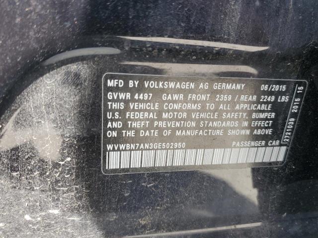 WVWBN7AN3GE502950 - 2016 VOLKSWAGEN CC BASE BLACK photo 12