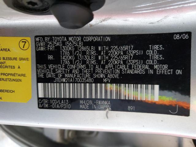 JTEHW21A170035480 - 2007 TOYOTA HIGHLANDER HYBRID GRAY photo 12