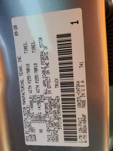 5TFCY5F19MX027469 - 2021 TOYOTA TUNDRA DOUBLE CAB SR/SR5 SILVER photo 12