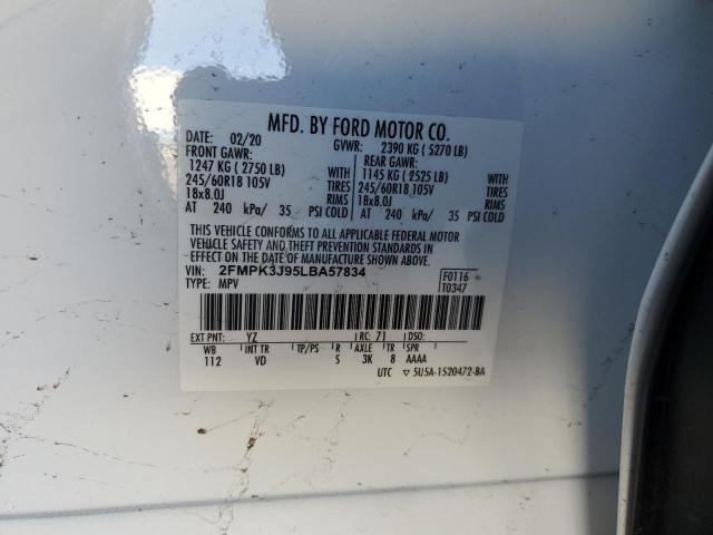 2FMPK3J95LBA57834 - 2020 FORD EDGE SEL WHITE photo 12