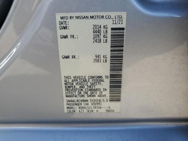 1N4AL4CV6NN300653 - 2022 NISSAN ALTIMA SR SILVER photo 12