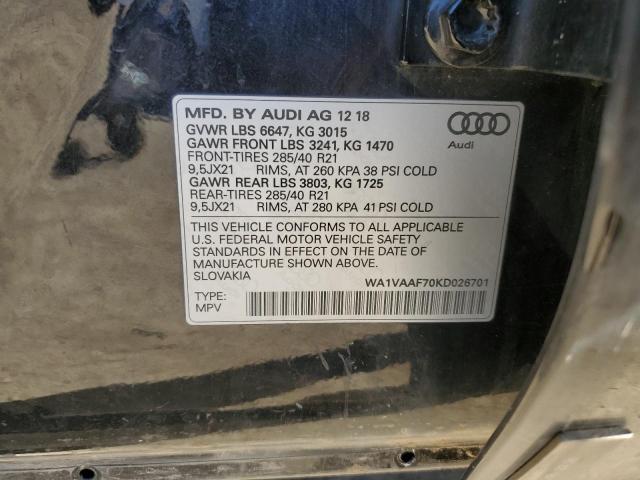 WA1VAAF70KD026701 - 2019 AUDI Q7 PRESTIGE BLACK photo 14