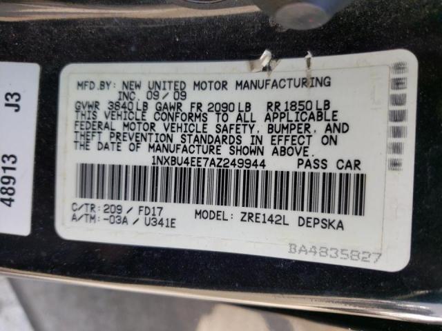 1NXBU4EE7AZ249944 - 2010 TOYOTA COROLLA BASE BLACK photo 10