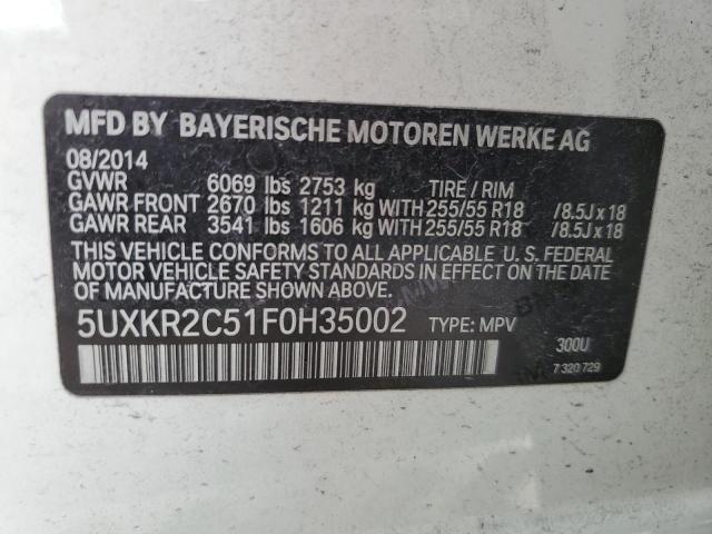 5UXKR2C51F0H35002 - 2015 BMW X5 SDRIVE35I WHITE photo 14