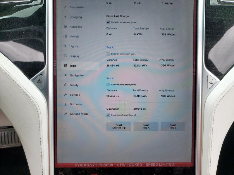 5YJSA1E27HF185098 - 2017 TESLA MODEL S GRAY photo 9