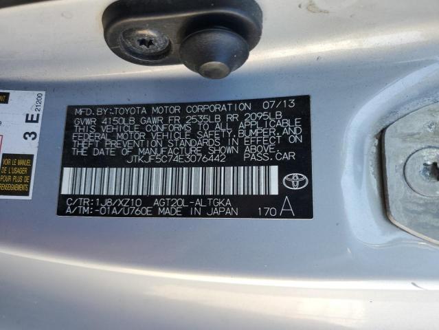 JTKJF5C74E3076442 - 2014 TOYOTA SCION TC 银色 照片 12