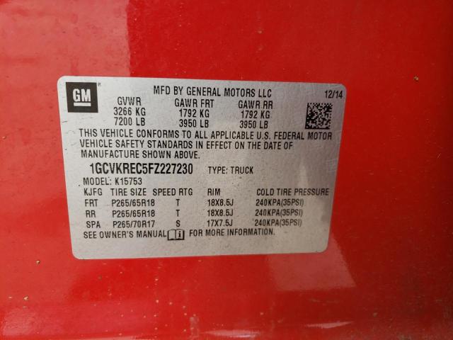 1GCVKREC5FZ227230 - 2015 CHEVROLET SILVERADO K1500 LT RED photo 12