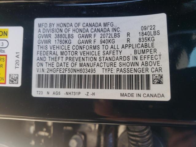 2HGFE2F50NH603495 - 2022 HONDA CIVIC SPORT 黑色 照片 13