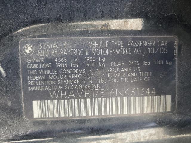 WBAVB17516NK31344 - 2006 BMW 325 I AUTOMATIC BLACK photo 12