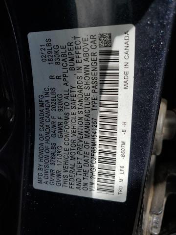 2HGFC2F66MH541257 - 2021 HONDA CIVIC LX BLUE photo 12