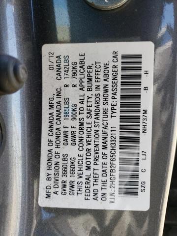 2HGFB2F65CH332111 - 2012 HONDA CIVIC HF CHARCOAL photo 13