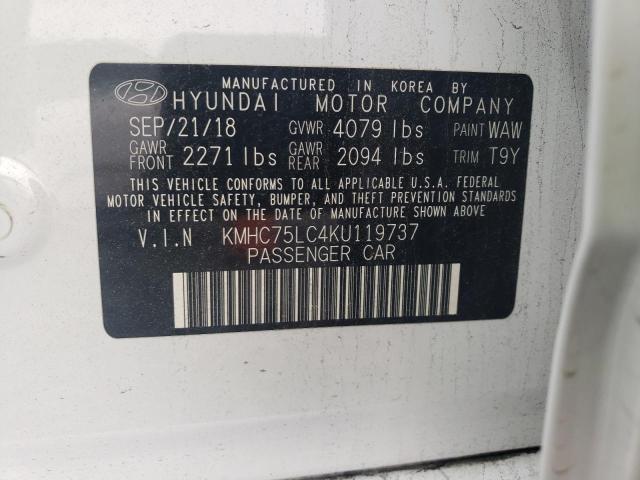 KMHC75LC4KU119737 - 2019 HYUNDAI IONIQ SEL WHITE photo 12