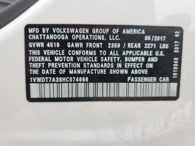1VWDT7A38HC074686 - 2017 VOLKSWAGEN PASSAT R-LINE Weiß Foto 12