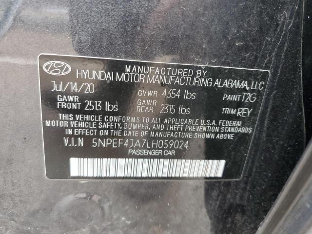 5NPEF4JA7LH059024 - 2020 HYUNDAI SONATA SEL GRAY photo 13